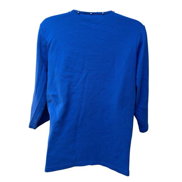 Quacker Factory Top Women's Size Small Royal Blue Beaded Embroidery Short Sleeve - Picture 3 of 5